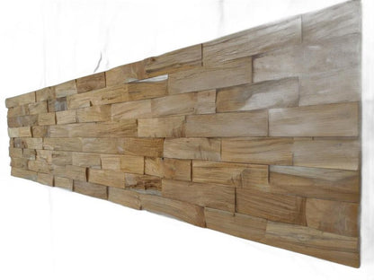 Brown 3D Embossed Abstract Brushed Teak Reclaimed Wood Decorative Wall Panels