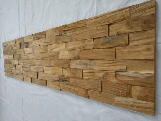 Brown 3D Embossed Abstract Brushed Teak Reclaimed Wood Decorative Wall Panels