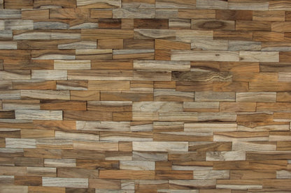 Brown 3D Embossed Abstract Brushed Teak Reclaimed Wood Decorative Wall Panels