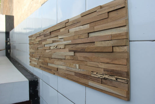 Brown 3D Embossed Geometric Teak Reclaimed Wood Decorative Wall Panels