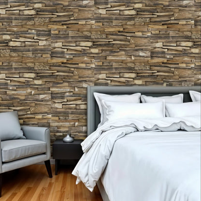 Brown 3D Embossed Geometric Teak Reclaimed Wood Decorative Wall Panels