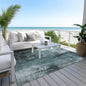 9' X 12' Teal Blue Gray And Ivory Abstract Washable Indoor Outdoor Area Rug
