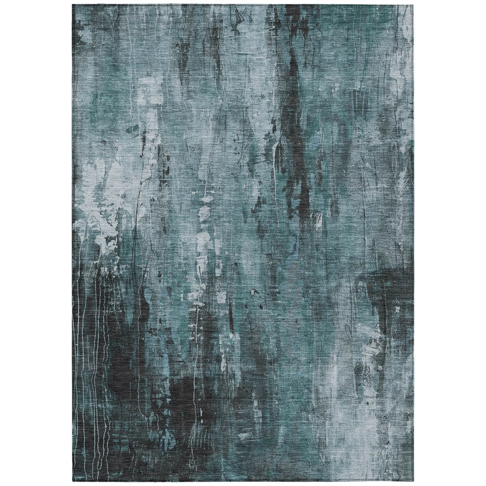 9' X 12' Teal Blue Gray And Ivory Abstract Washable Indoor Outdoor Area Rug