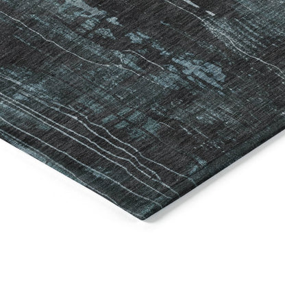 9' X 12' Teal Blue Gray And Ivory Abstract Washable Indoor Outdoor Area Rug