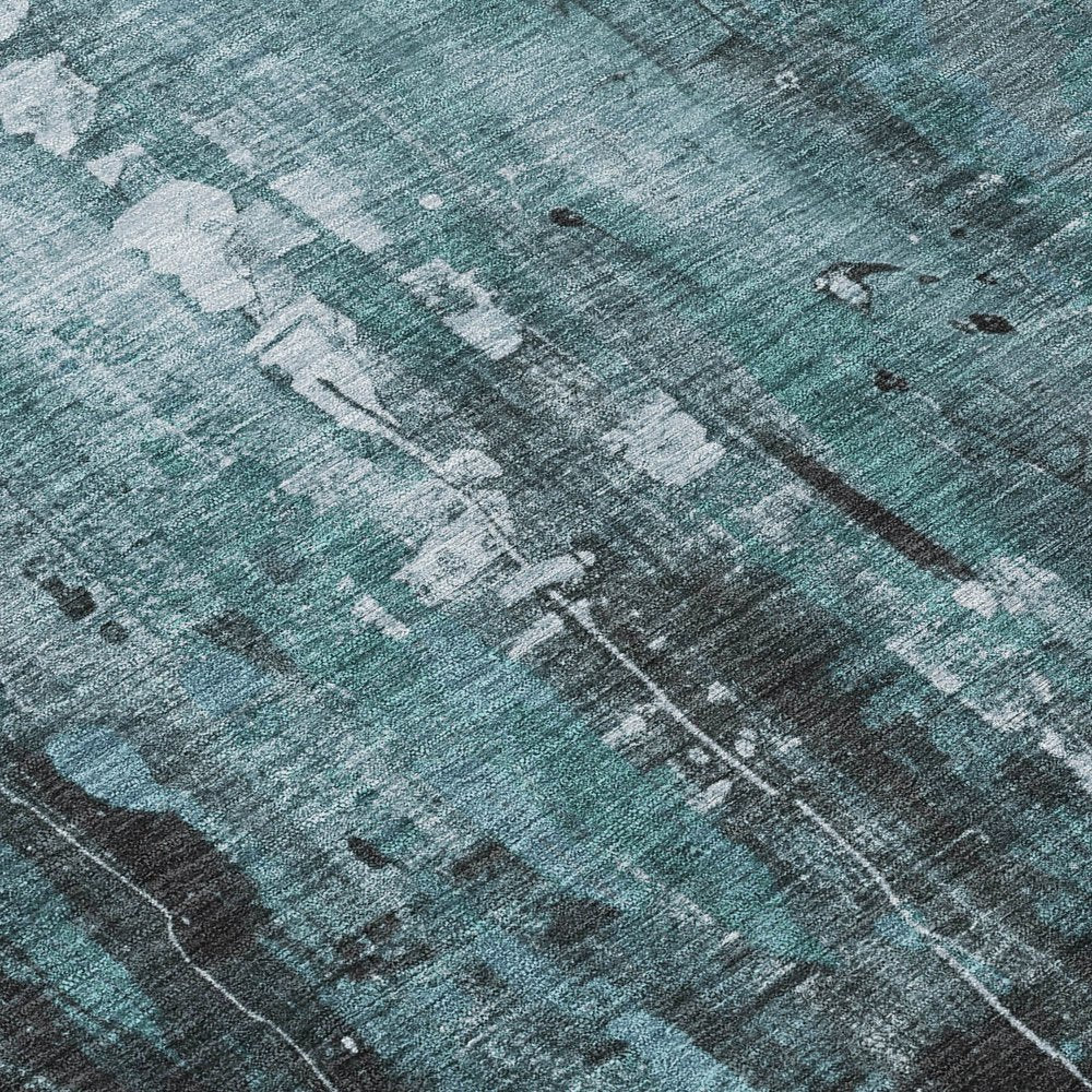 9' X 12' Teal Blue Gray And Ivory Abstract Washable Indoor Outdoor Area Rug