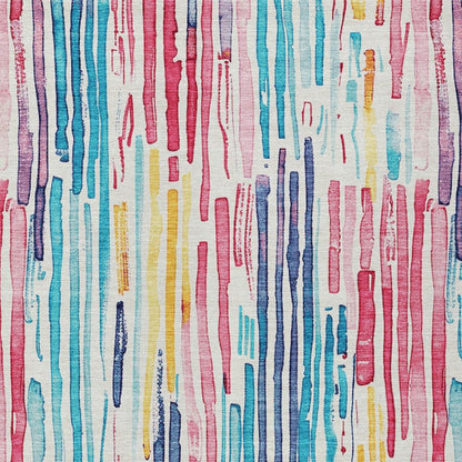 9' X 12' White Pink And Teal Blue Striped Washable Indoor Outdoor Area Rug