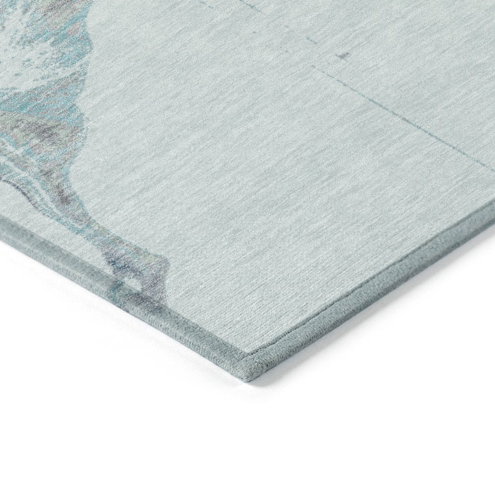 9' X 12' Teal Blue Gold And Gray Abstract Washable Indoor Outdoor Area Rug