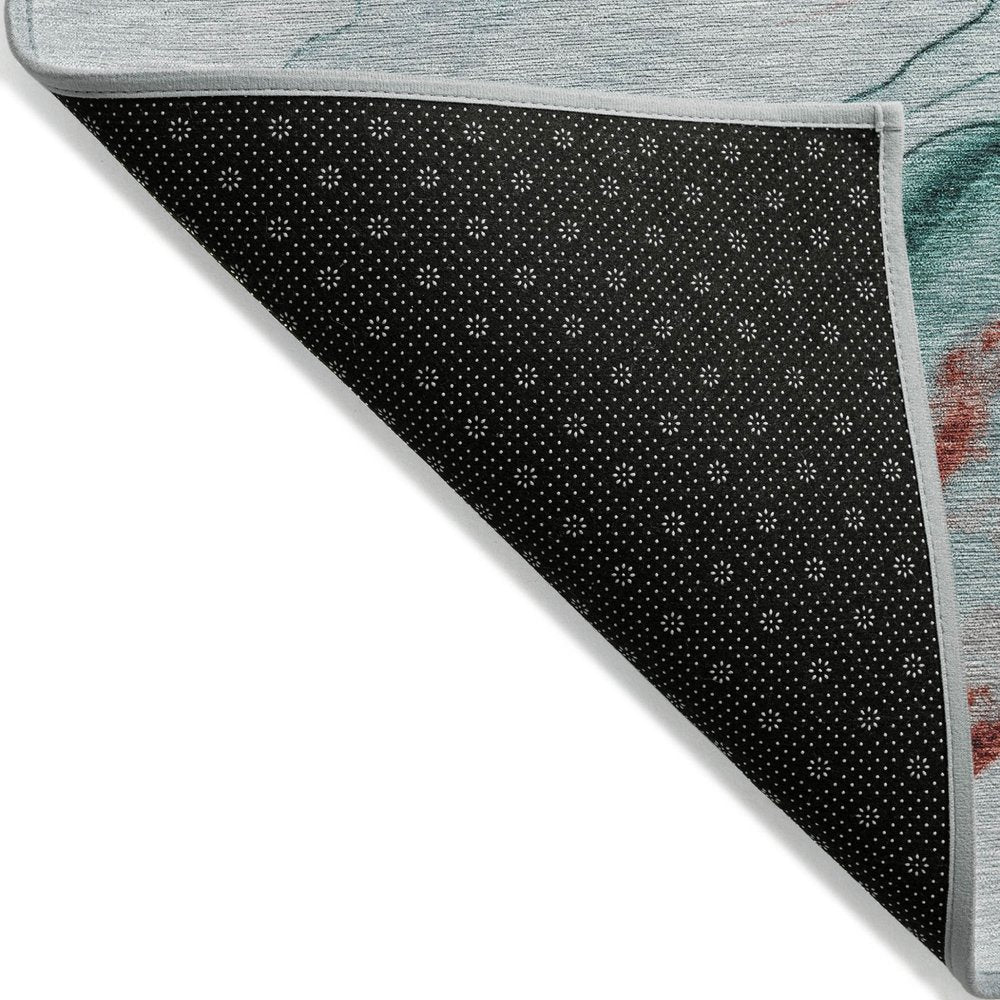 9' X 12' Teal Blue And Terra Cotta Abstract Washable Indoor Outdoor Area Rug