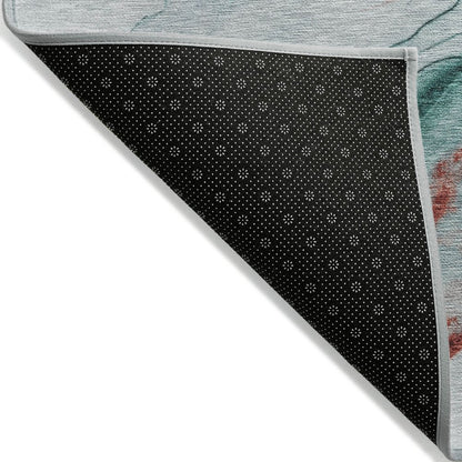 9' X 12' Teal Blue And Terra Cotta Abstract Washable Indoor Outdoor Area Rug