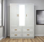 75" White Ribbed Texture Wood Mirrored Three Door Four Drawer Combo Dresser