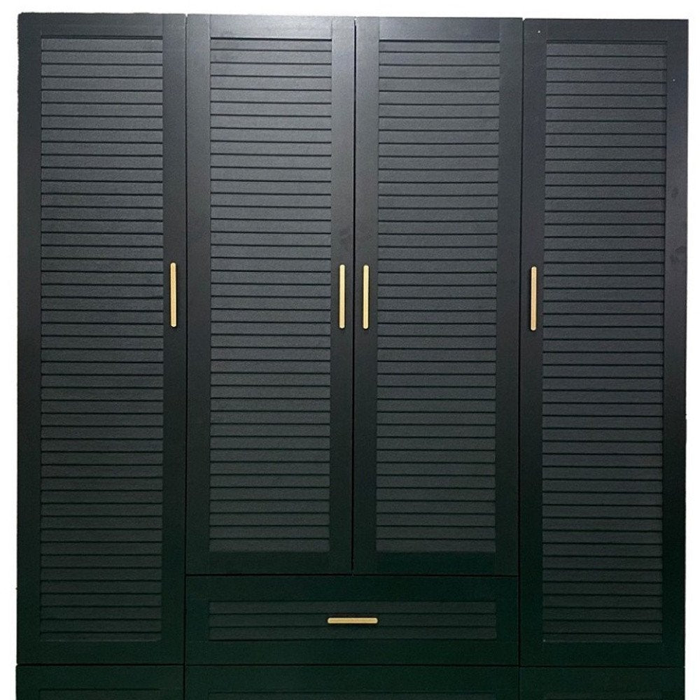 71" Black Plantation Shutter Wood Four Door Four Drawer Combo Dresser