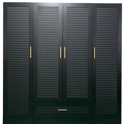 71" Black Plantation Shutter Wood Four Door Four Drawer Combo Dresser