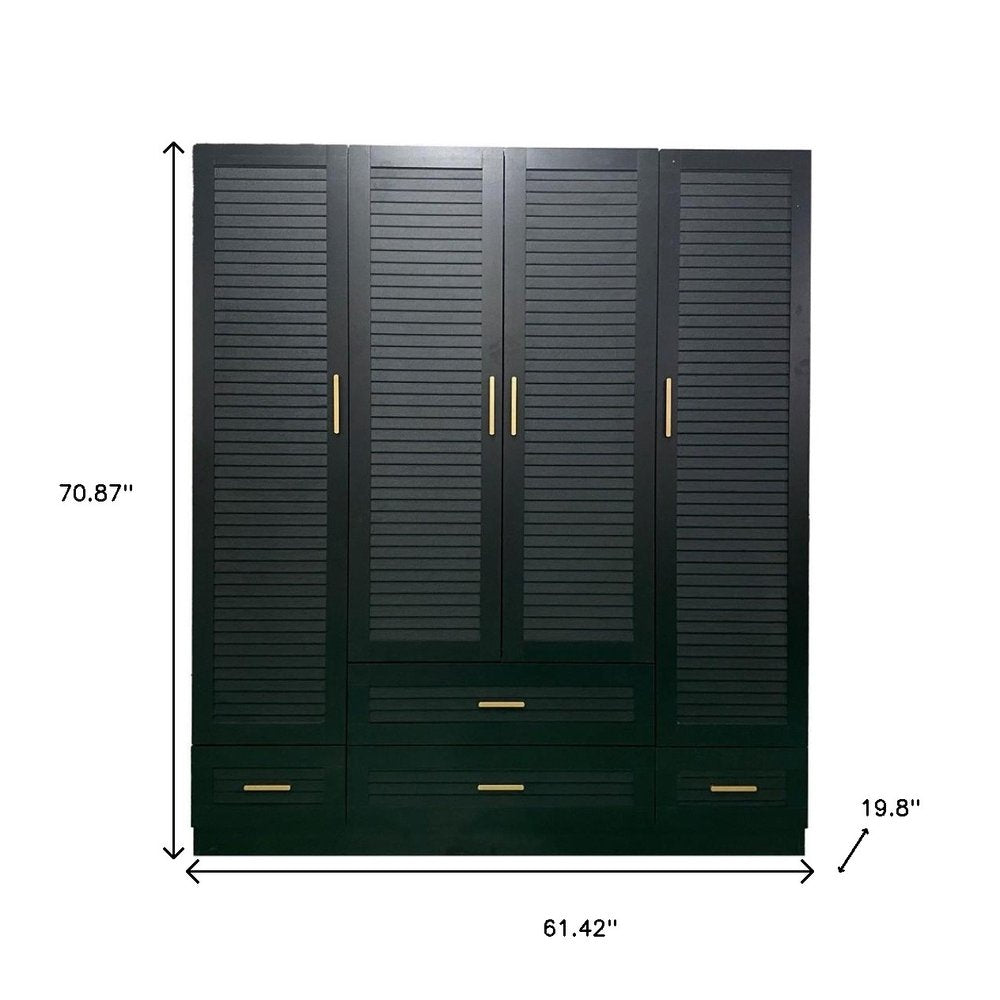 71" Black Plantation Shutter Wood Four Door Four Drawer Combo Dresser