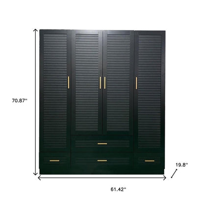 71" Black Plantation Shutter Wood Four Door Four Drawer Combo Dresser