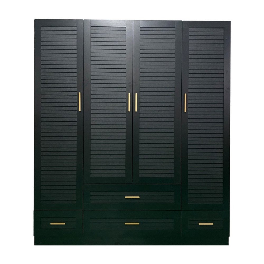 71" Black Plantation Shutter Wood Four Door Four Drawer Combo Dresser