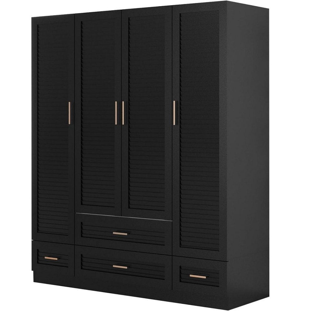 71" Black Plantation Shutter Wood Four Door Four Drawer Combo Dresser