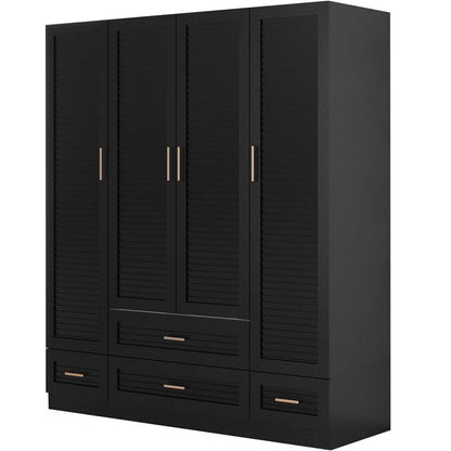71" Black Plantation Shutter Wood Four Door Four Drawer Combo Dresser