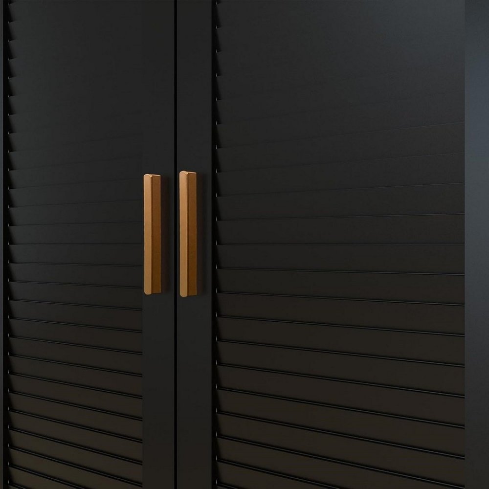 71" Black Plantation Shutter Wood Four Door Four Drawer Combo Dresser