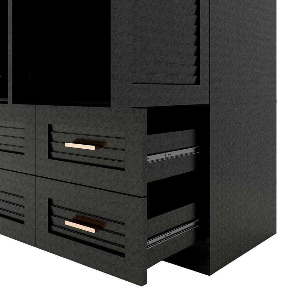 71" Black Plantation Shutter Wood Four Door Four Drawer Combo Dresser
