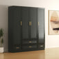 71" Black Plantation Shutter Wood Four Door Four Drawer Combo Dresser