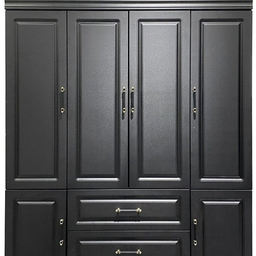 71" Black Wood Six Door Two Drawer Combo Dresser