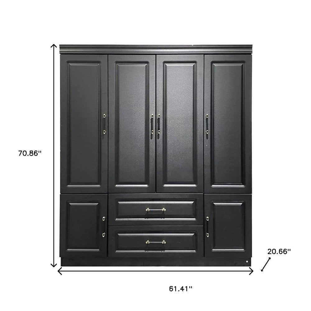 71" Black Wood Six Door Two Drawer Combo Dresser