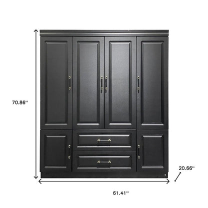 71" Black Wood Six Door Two Drawer Combo Dresser