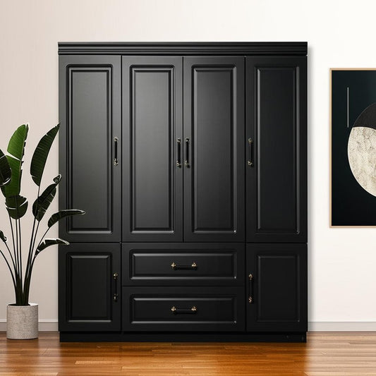 Cómoda de madera negra de 71" con seis puertas y dos cajones