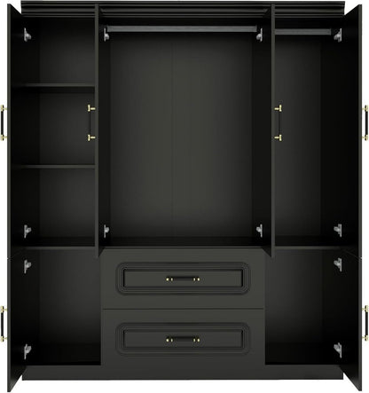 71" Black Wood Six Door Two Drawer Combo Dresser