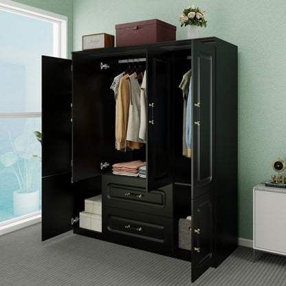 71" Black Wood Six Door Two Drawer Combo Dresser