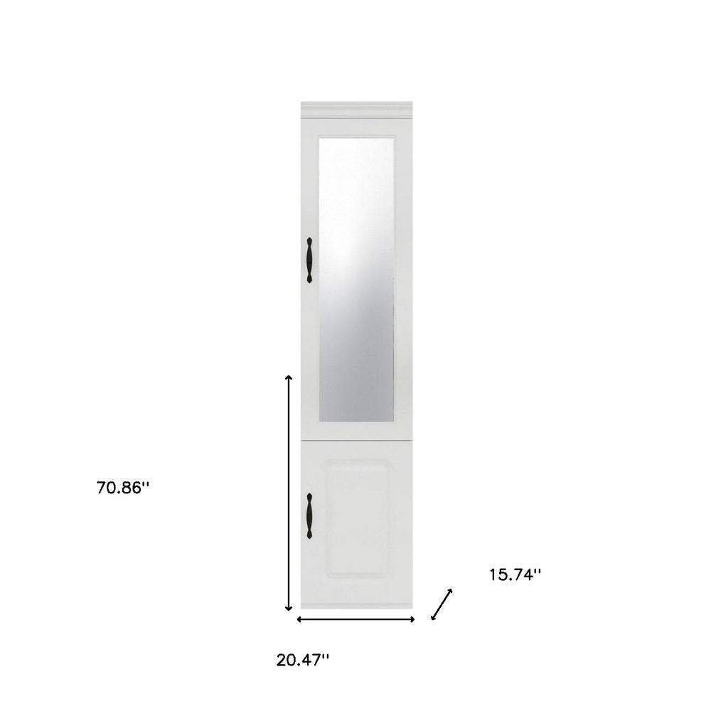 Cómoda combinada de dos puertas con espejo de madera blanca de 71"