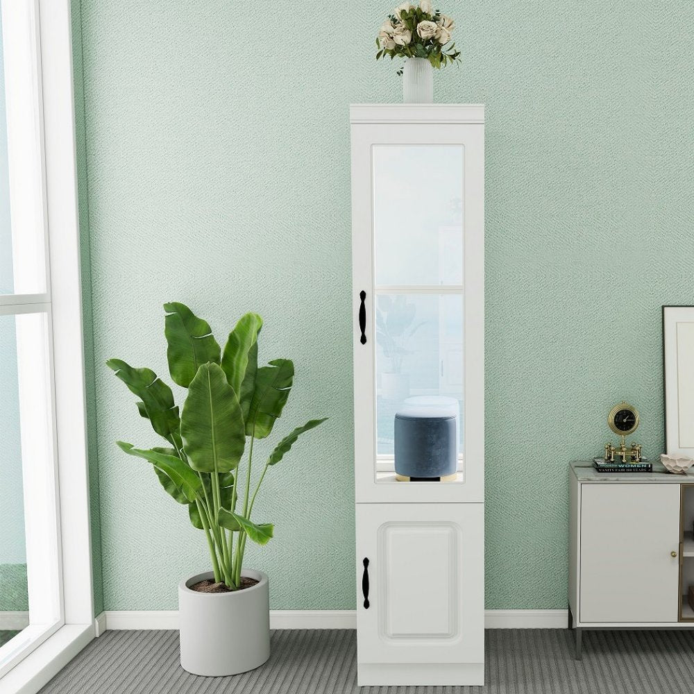 Cómoda combinada de dos puertas con espejo de madera blanca de 71"