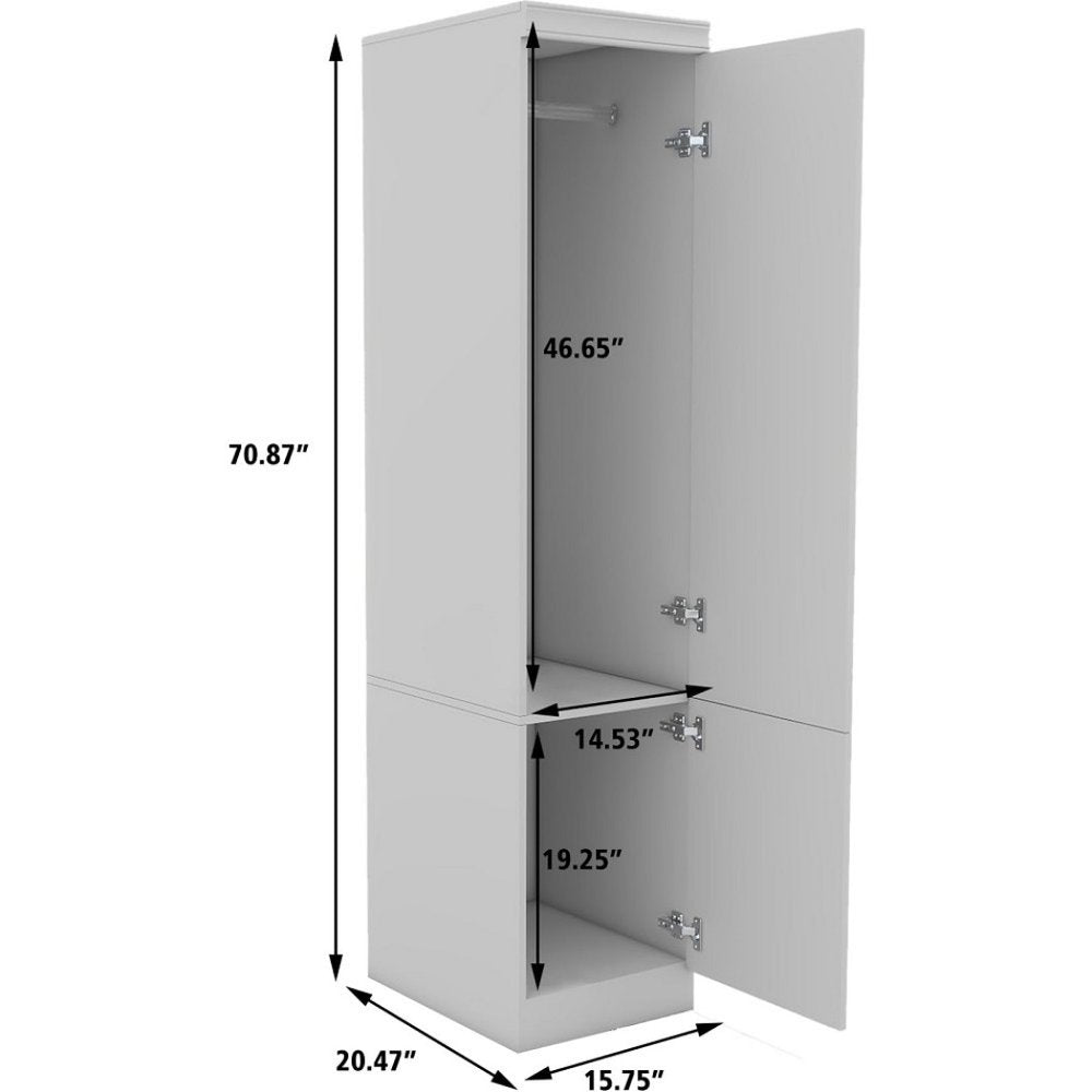 Cómoda combinada de dos puertas con espejo de madera blanca de 71"