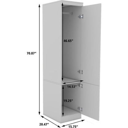 Cómoda combinada de dos puertas con espejo de madera blanca de 71"
