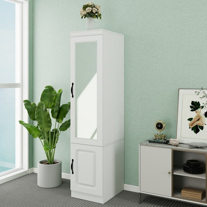 Cómoda combinada de dos puertas con espejo de madera blanca de 71"