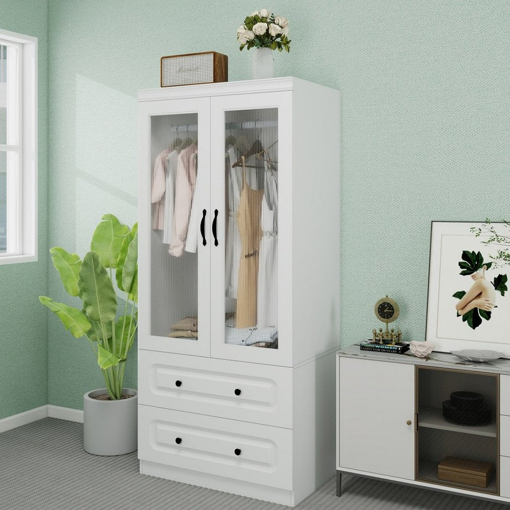 Cómoda de madera blanca de 71" con dos puertas y dos cajones