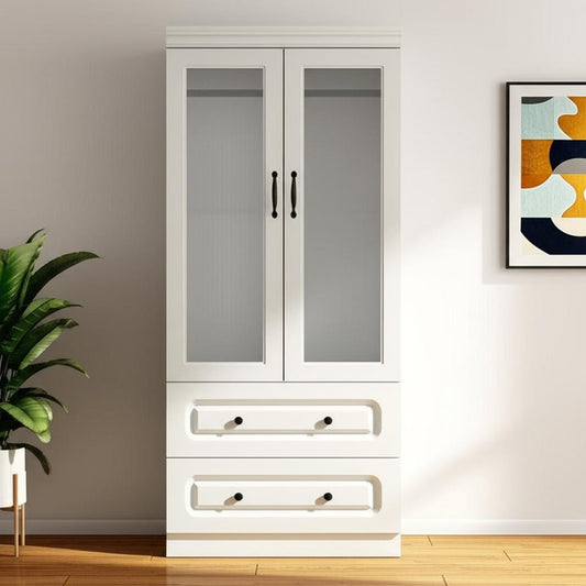 Cómoda de madera blanca de 71" con dos puertas y dos cajones