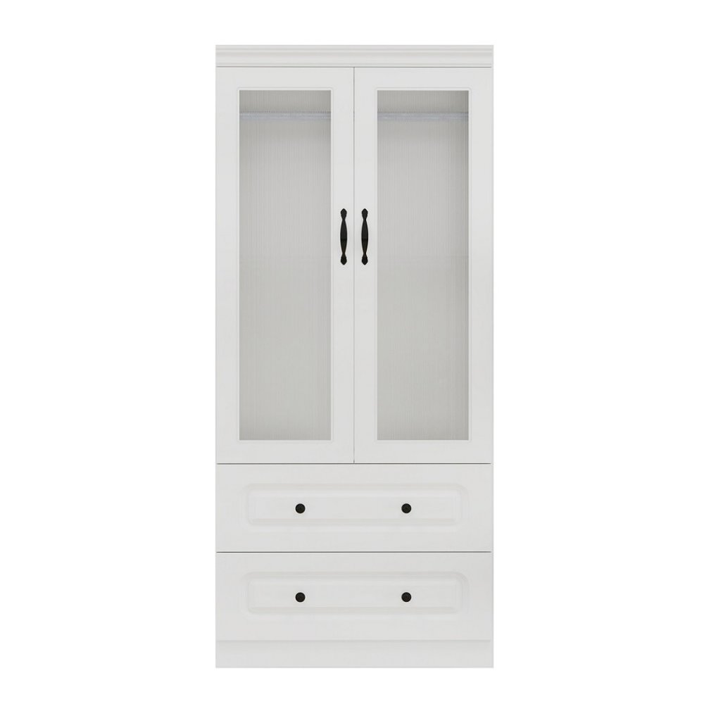 Cómoda de madera blanca de 71" con dos puertas y dos cajones