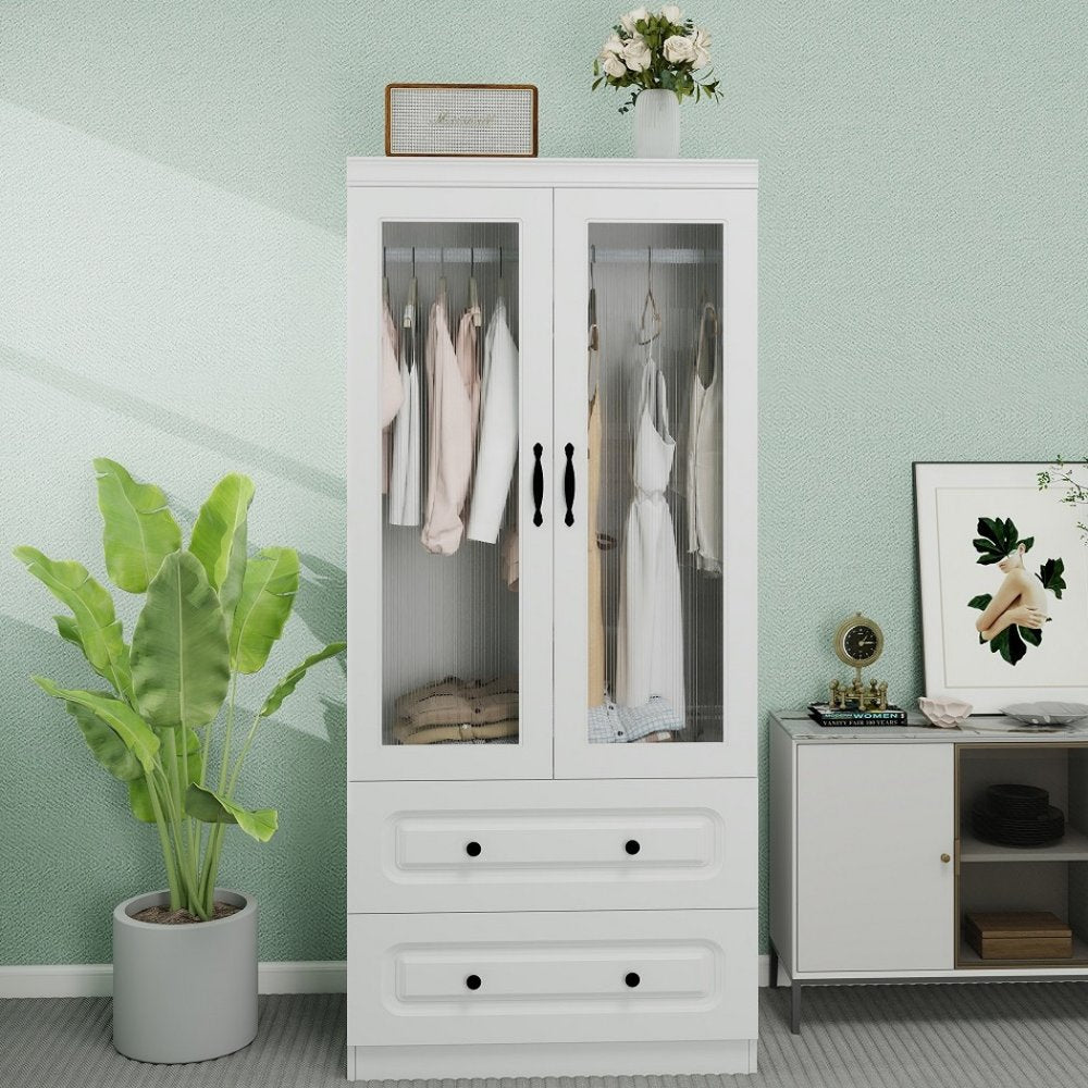 Cómoda de madera blanca de 71" con dos puertas y dos cajones