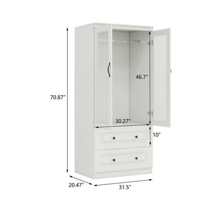 Cómoda de madera blanca de 71" con dos puertas y dos cajones