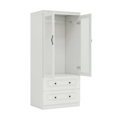 Cómoda de madera blanca de 71" con dos puertas y dos cajones