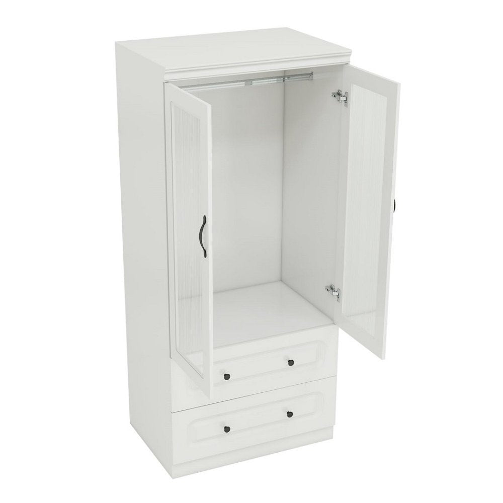 Cómoda de madera blanca de 71" con dos puertas y dos cajones