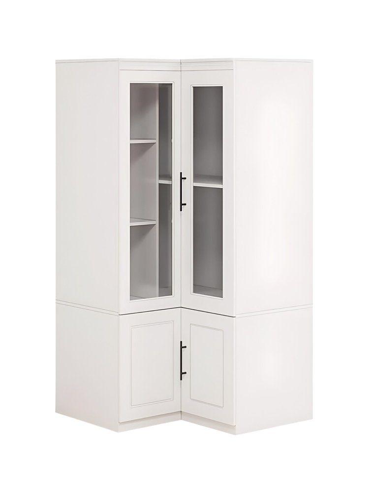 Cómoda esquinera de madera blanca de 71" con cuatro puertas