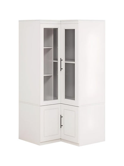 Cómoda esquinera de madera blanca de 71" con cuatro puertas
