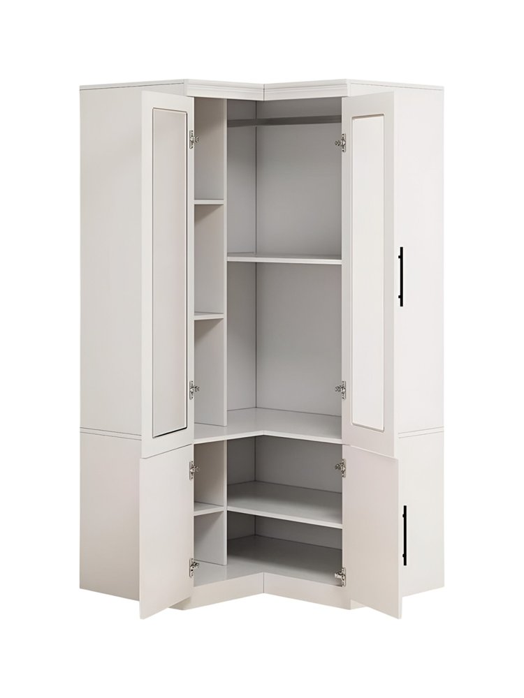 Cómoda esquinera de madera blanca de 71" con cuatro puertas