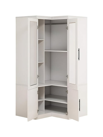 Cómoda esquinera de madera blanca de 71" con cuatro puertas