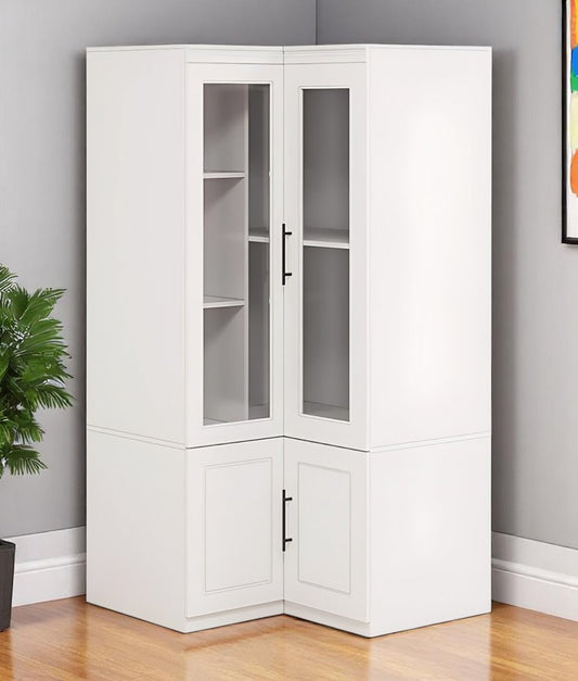 Cómoda esquinera de madera blanca de 71" con cuatro puertas
