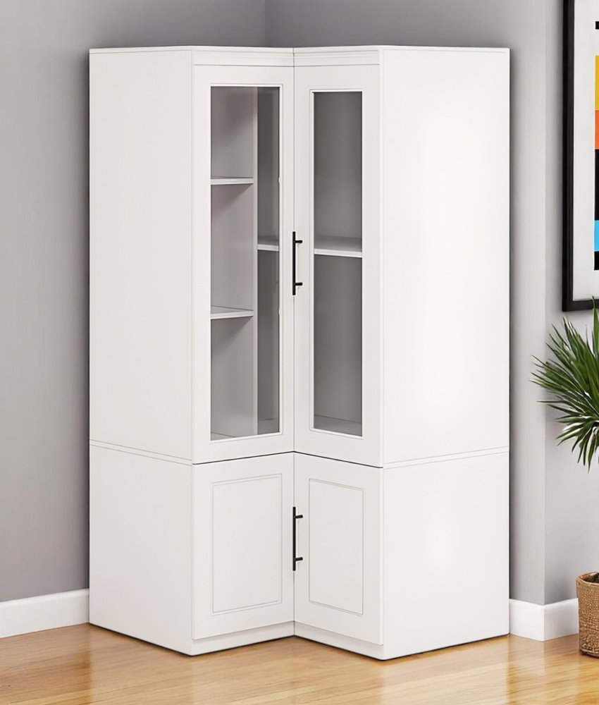 Cómoda esquinera de madera blanca de 71" con cuatro puertas