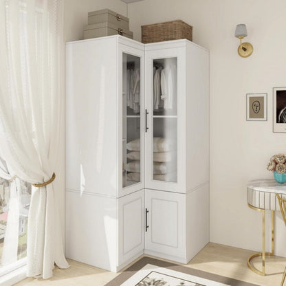 Cómoda esquinera de madera blanca de 71" con cuatro puertas
