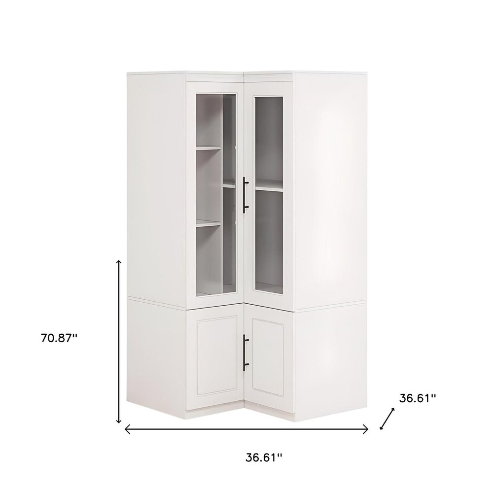 Cómoda esquinera de madera blanca de 71" con cuatro puertas